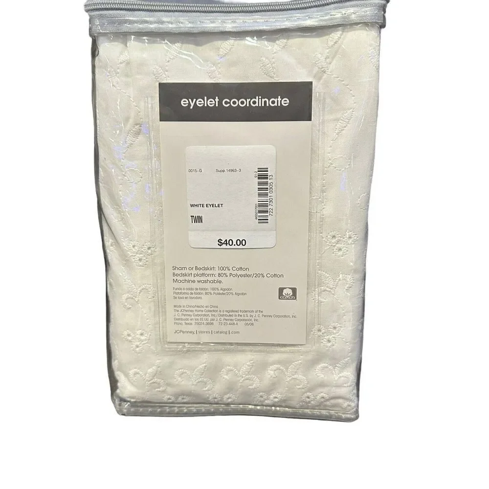 New JCP Home White‎ Eyelet Embroidered Twin Bed Skirt 15